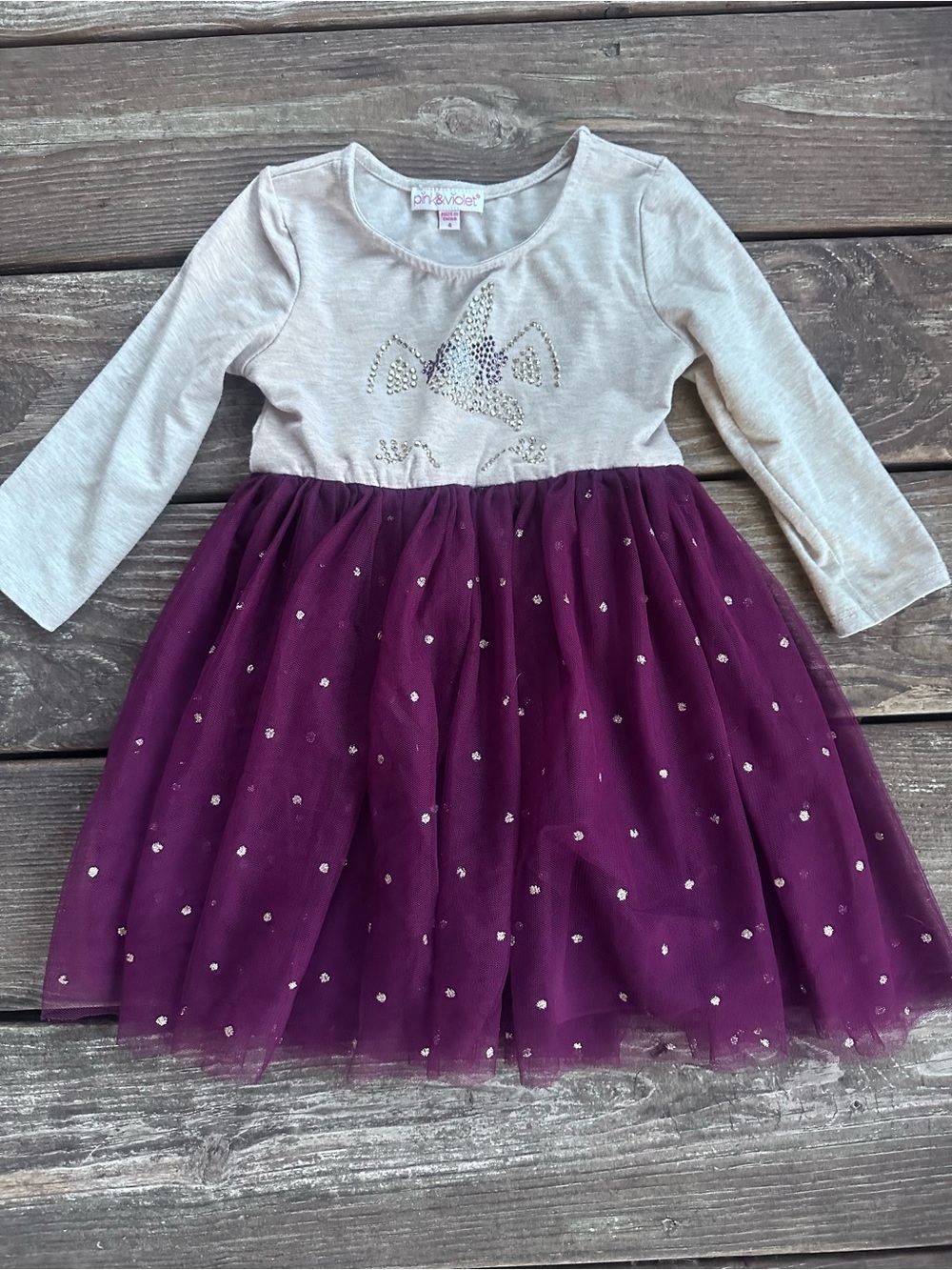 Pink & Violet Girls' Unicorn Tulle Dress - Long Sleeve